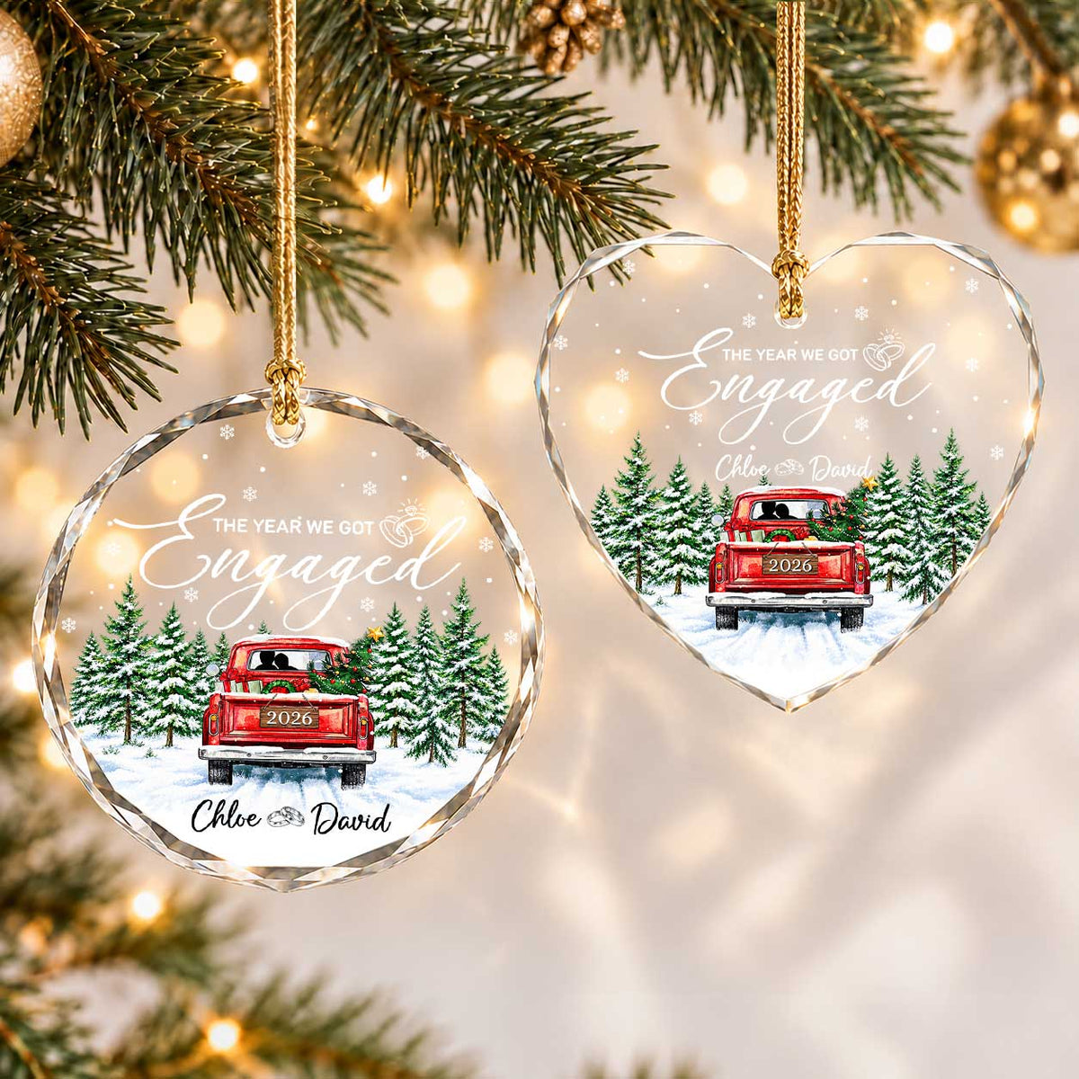 Personalized Gift Engagement Glass Ornament, Custom Couple Names Christmas, Engaged 2026 Christmas Gift For Couple