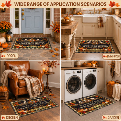 Personalized Thanksgiving Door Mat - Serving The Lord Family Mat - Christian Fall Home Decor