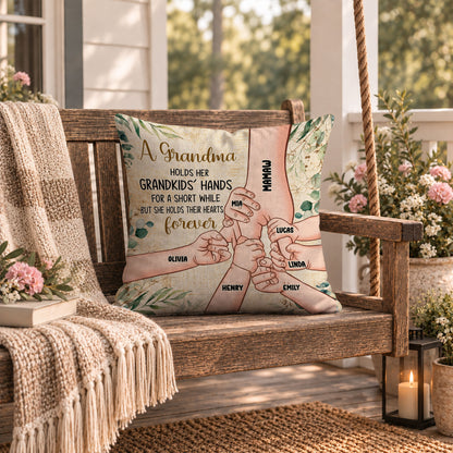Personalized Grandma Pillow - Grandma Holds Grandkids' Hearts Forever - Custom Family Gift