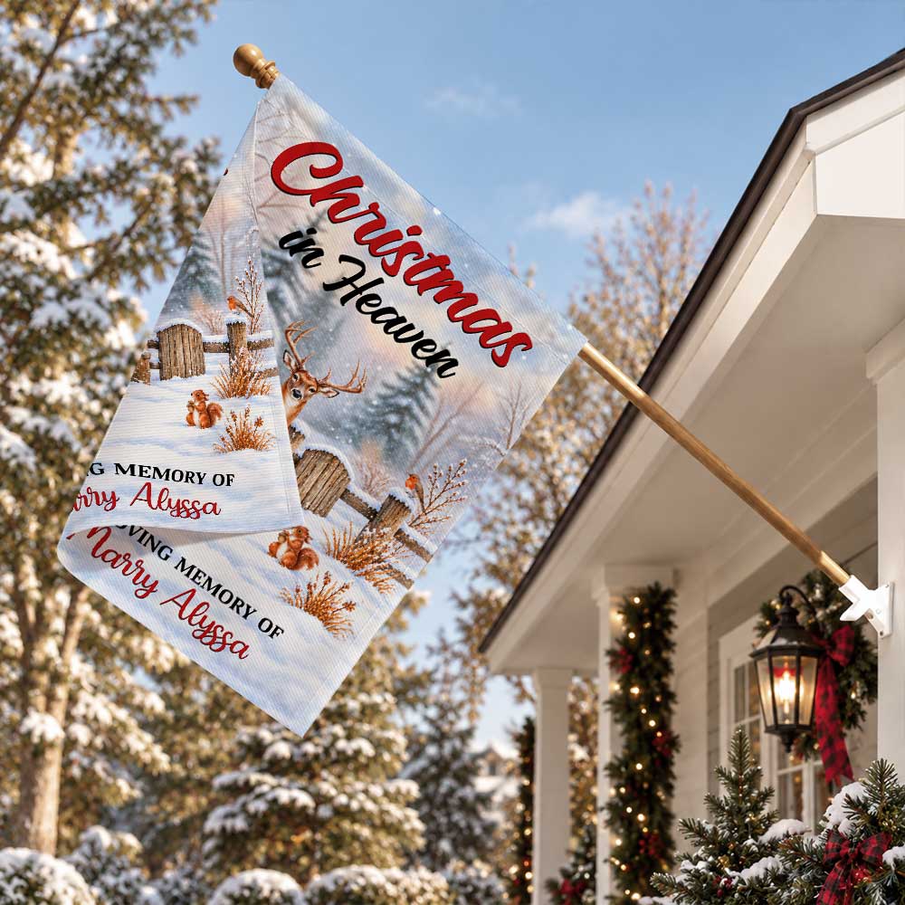 Personalized Christmas Memorial Garden Flag - Christmas in Heaven - Custom Bereavement Gift, Cemetery Decoration