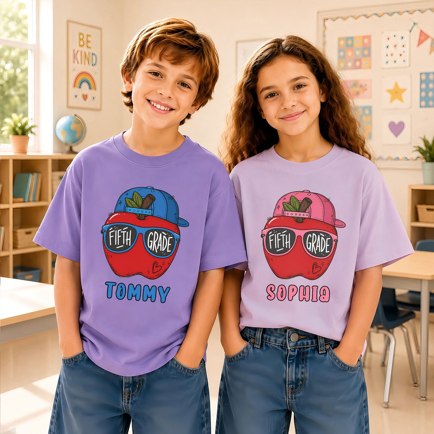 Apple School Shirt - Custom Kid Name & Grade T-shirt - First Day of School Gift for Boys & Girls