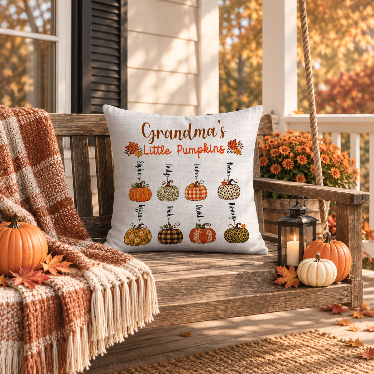 Personalized Thanksgiving Pillow - Grandma's Little Pumpkins Pillow - Custom Gift for Grandma, Mom