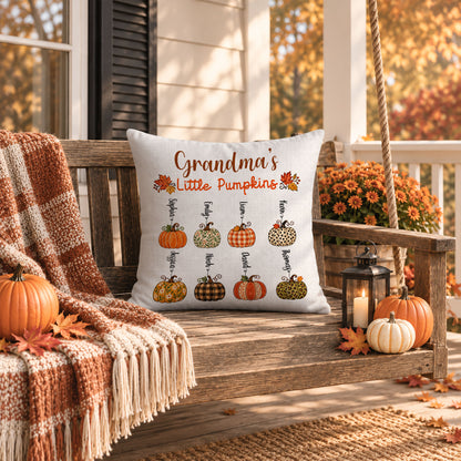 Personalized Thanksgiving Pillow - Grandma's Little Pumpkins Pillow - Custom Gift for Grandma, Mom