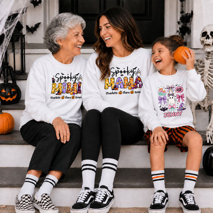 Personalized Halloween Sweatshirt - Spooky Mama - Custom Mama Grandma T-shirt Sweatshirt, Spooky Season Gift for Mom & Grandma
