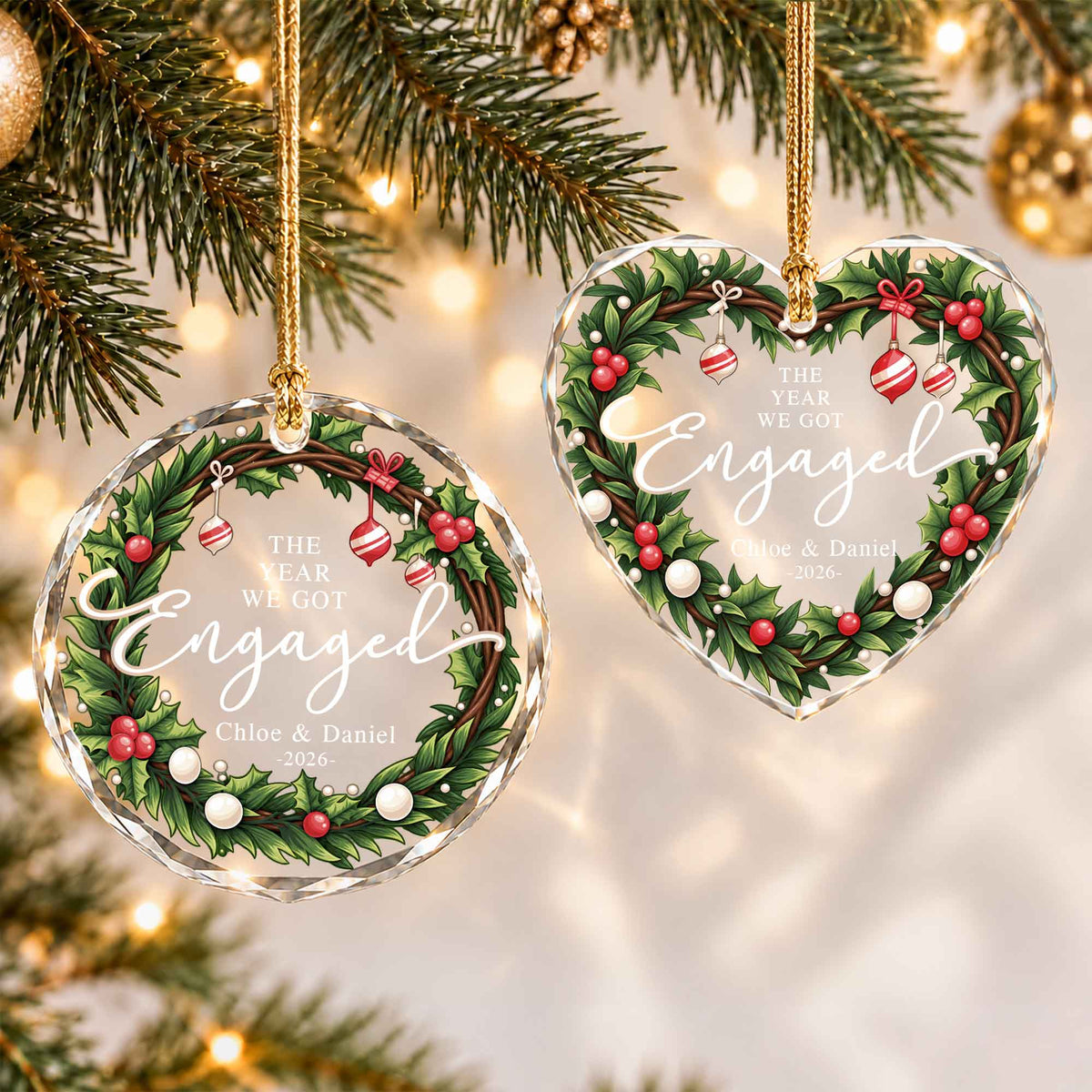 Personalized Gift Engagement Glass Ornament, Custom Couple Names Christmas, Engaged 2026 Christmas Gift For Couple