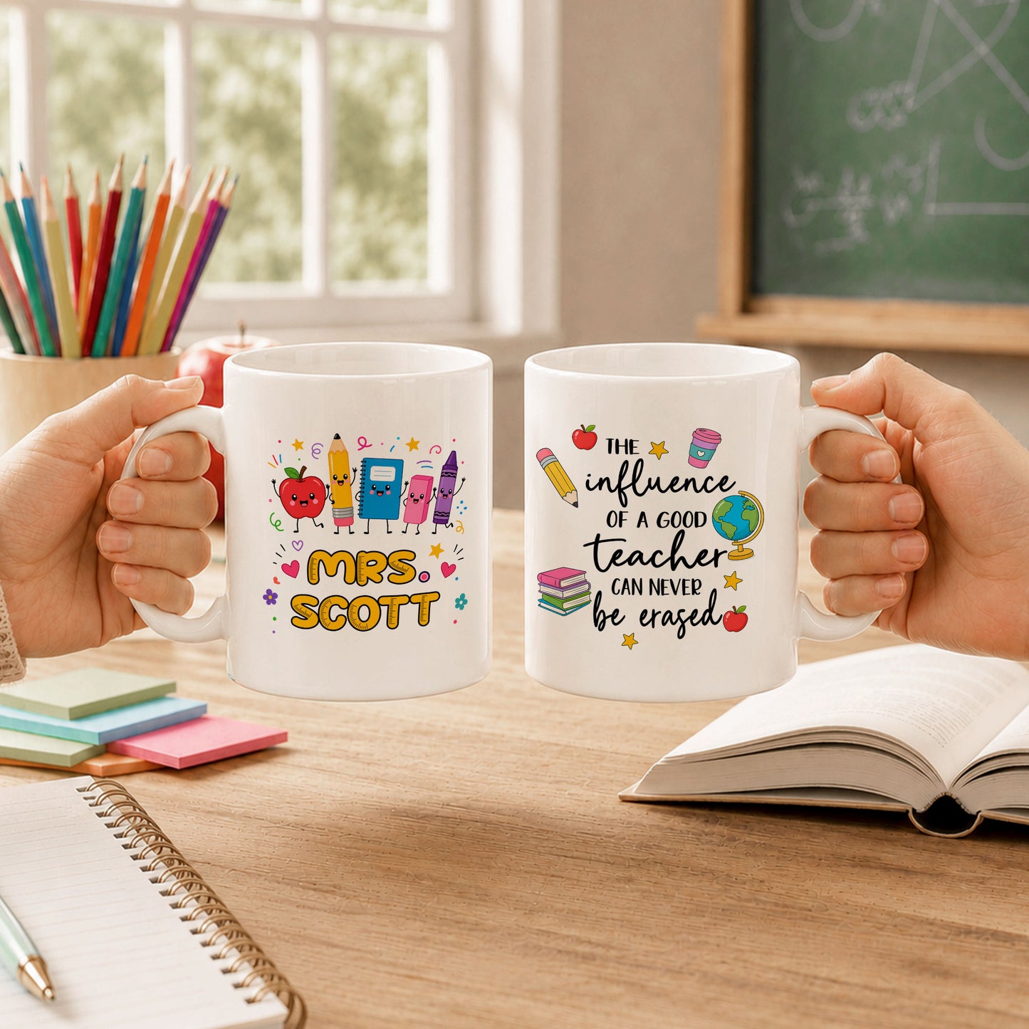 Colorful Teacher Mug - The Influence of a Good Teacher Can Never be Erased - Back To School Meaningful Gift for Teachers