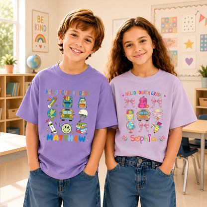 First Day of School Sporty Shirt - Custom Grade & Name Kids T-Shirt - Back to School Tee for Boys