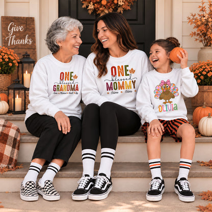 Personalized Thanksgiving Shirt - One Blessed Grandma - Custom Fall Gift for Grandma, Mom