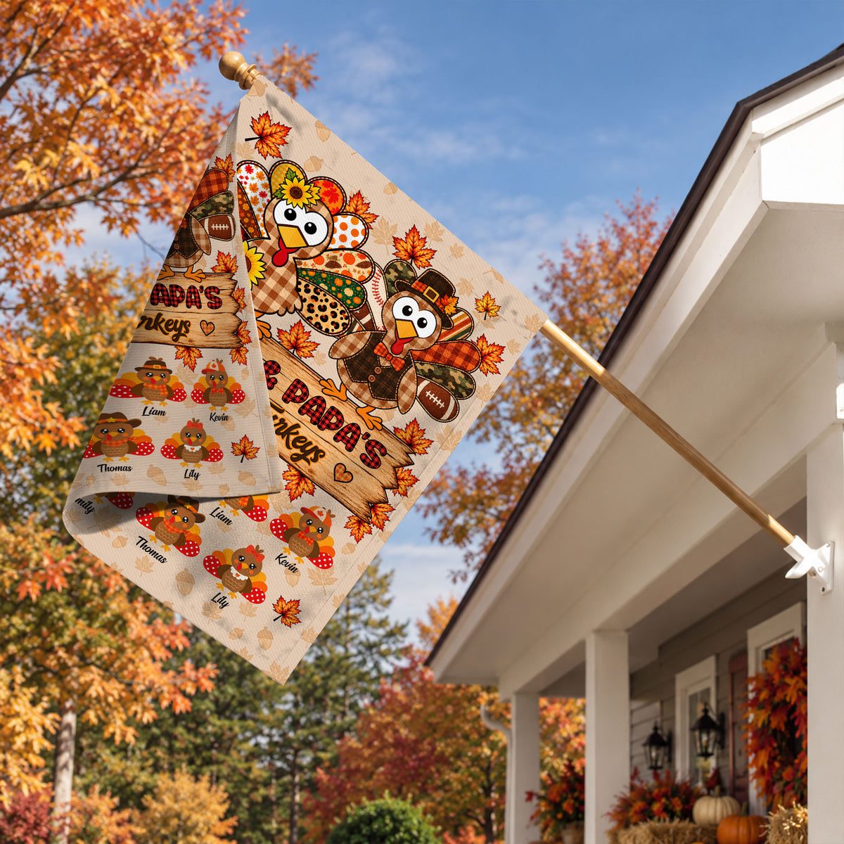 Personalized Thanksgiving Garden Flag - Nana Papa's Little Turkeys Flag - Thanksgiving Gift for Grandparents