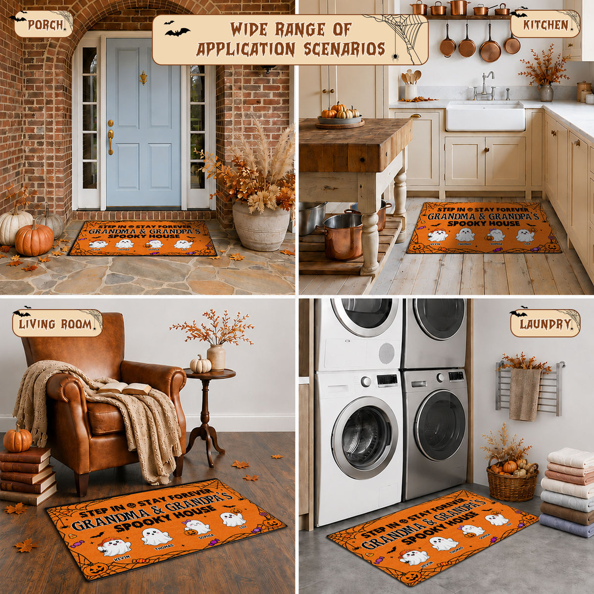 Personalized Halloween Doormat - Grandma & Grandpa Spooky House Mat - Custom Family Name Door Mat, Halloween Home Decor