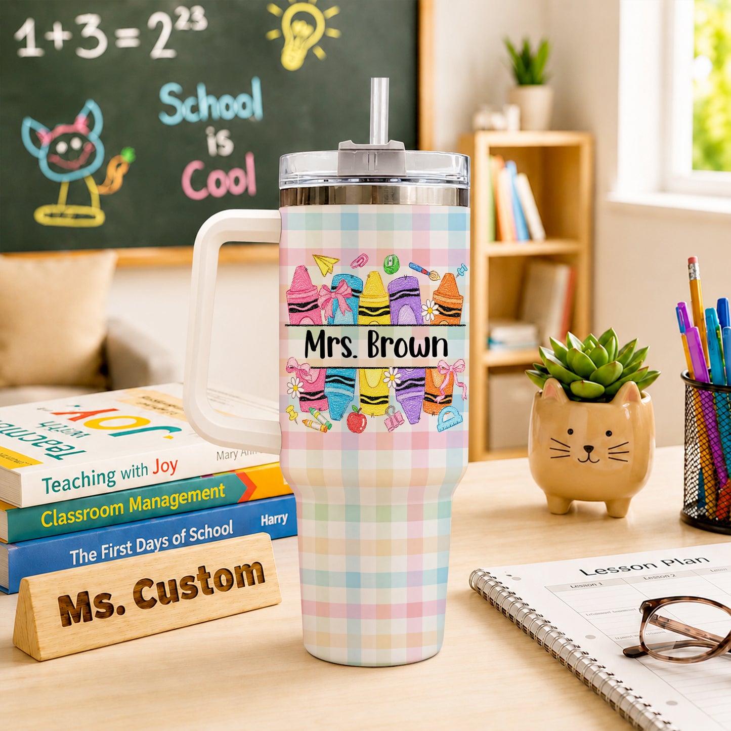 Colorful Teacher Tumbler with Handle - It's a Good Day to Teach Tiny Humans - Personalized Teacher Stainless Steel Tumbler - Back To School Gift for Teachers