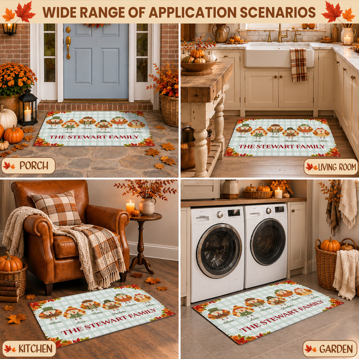 Personalized Thanksgiving Doormat - Custom Family Name Turkey Mat - Thanksgiving Home Decor