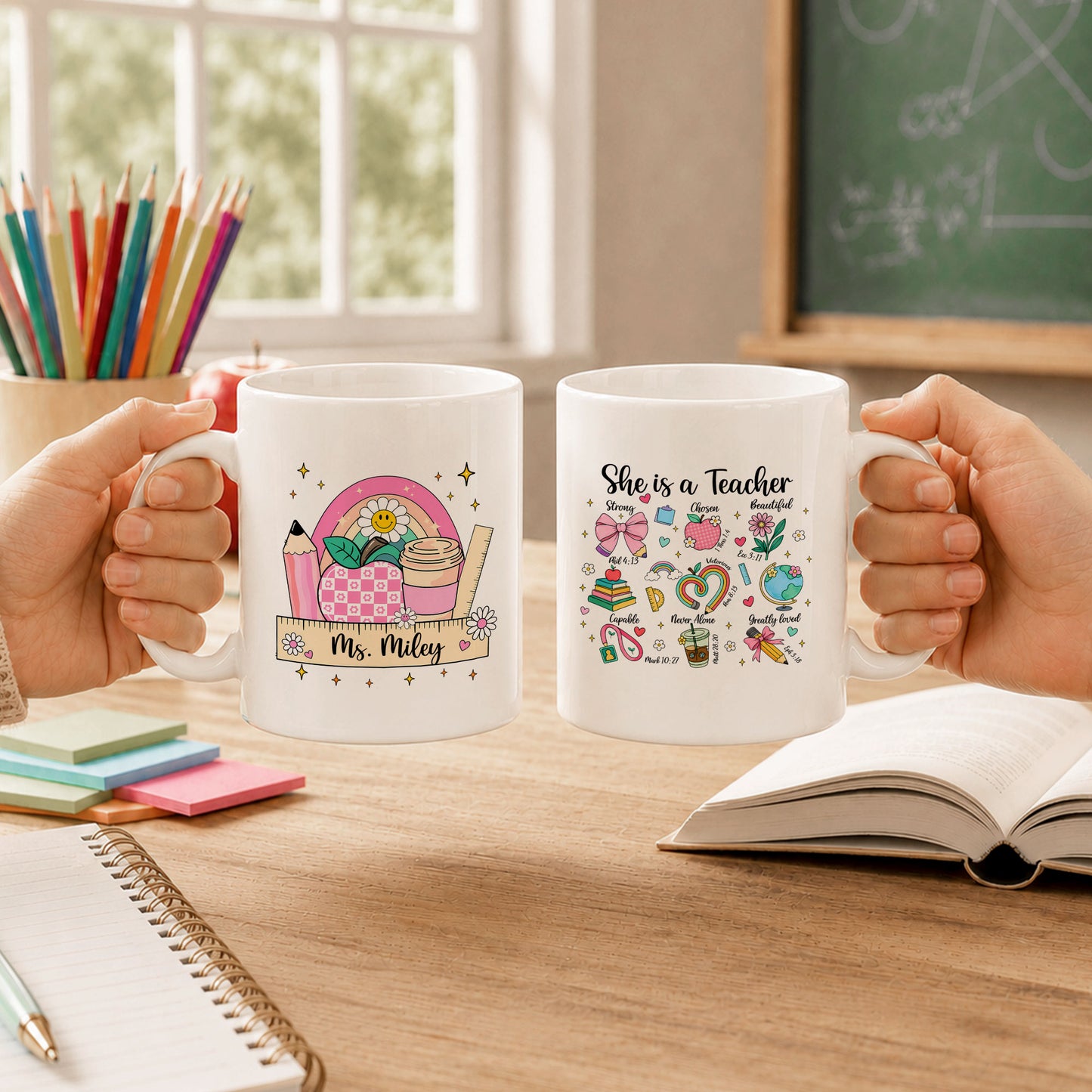 Christian Teacher Mug - Bible Verse Teacher Coffee Cup - Personalized Gift for Teachers