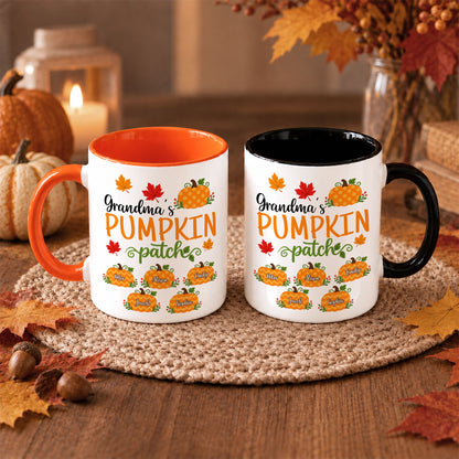 Personalized Thanksgiving Accent Mug - Grandma's Pumpkin Patch Mug - Thanksgiving Gift for Grandma, Mom