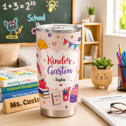 Personalized Back to School Tumbler - Custom Name & Class for Teachers and Students, Pastel Bow 20oz Travel Cup