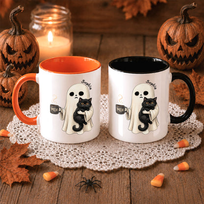 Personalized Halloween Mug, Custom Ghost Cat Coffee Cup, Cute Spooky Mug, Halloween Gift for Cat Lovers