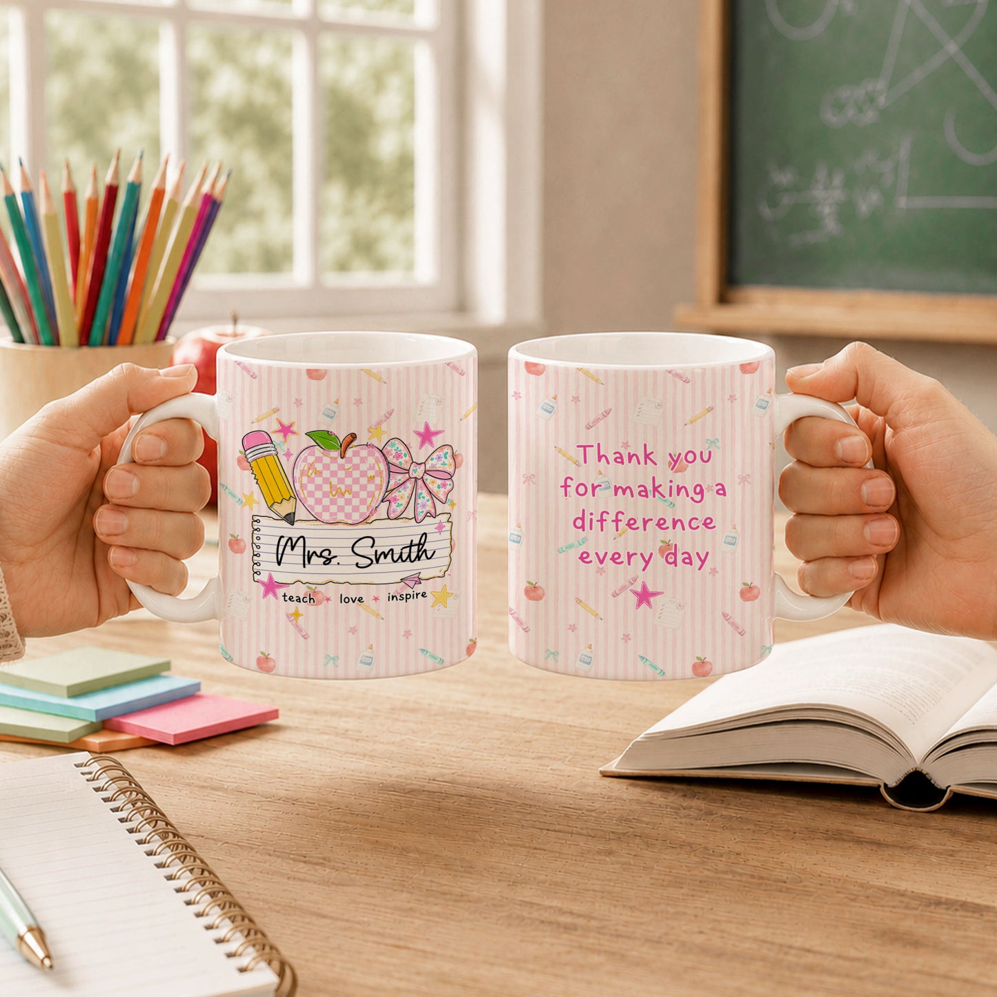 Personalized Teach Love Inspire Teacher Mug with Custom Name, Teacher Appreciation Coffee Mug, Thank You Teacher Gift, Back to School Gift