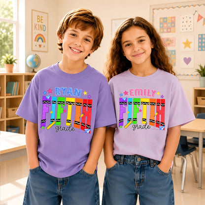 Crayon School Shirt - Custom Name & Grade Kid T-shirt - Back To School Gift for Boys & Girls