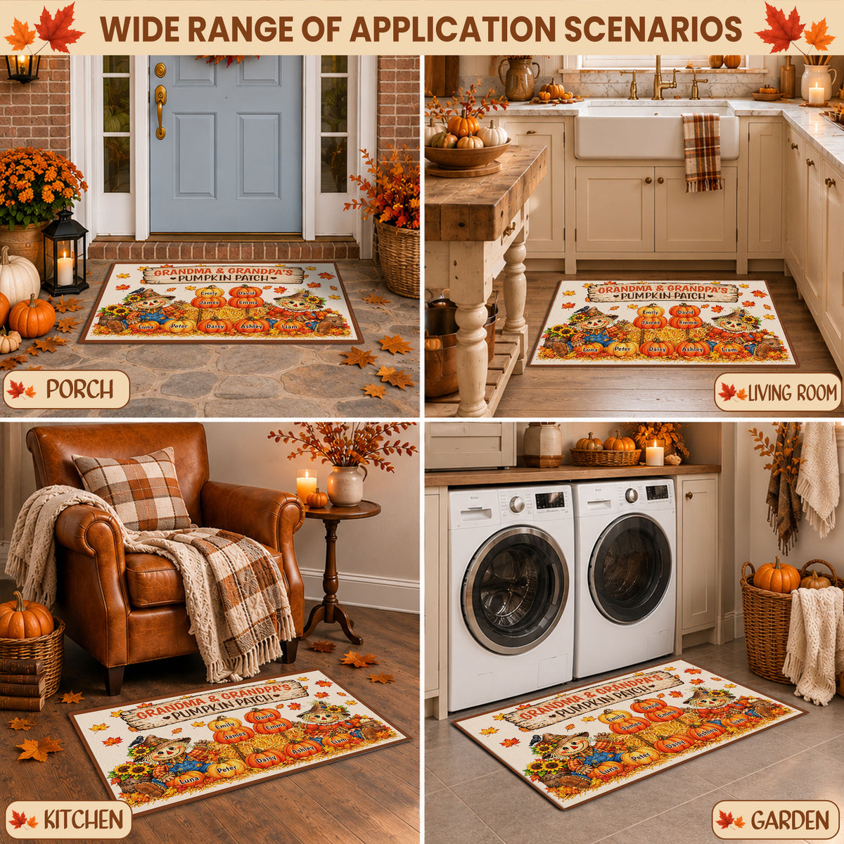 Personalized Thanksgiving Doormat - Grandma Grandpa's Pumpkin Patch Mat - Thanksgiving Gift for Family