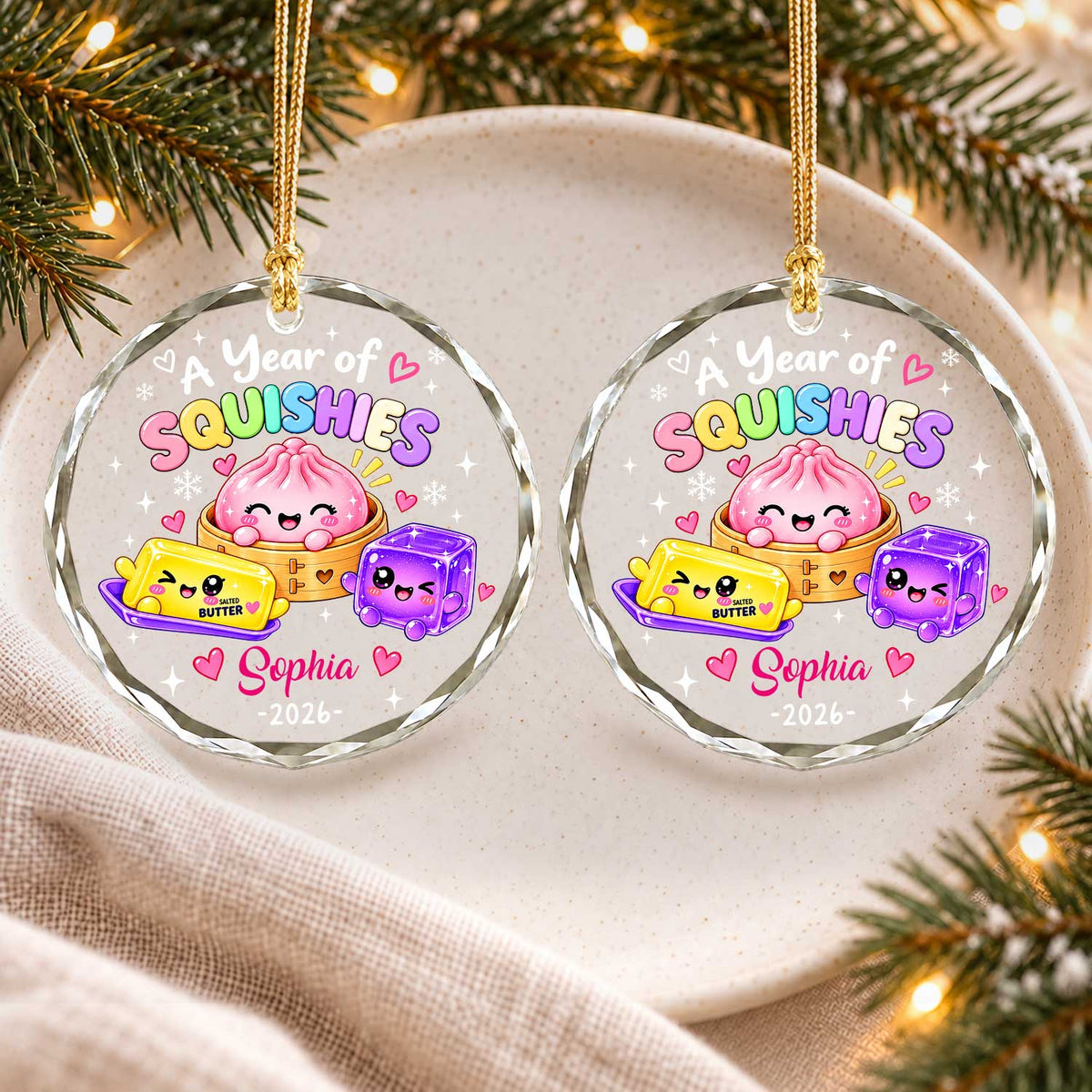 Personalized Squishies Christmas Ornament, Custom Name Year Keepsake, Christmas Gift for Kids