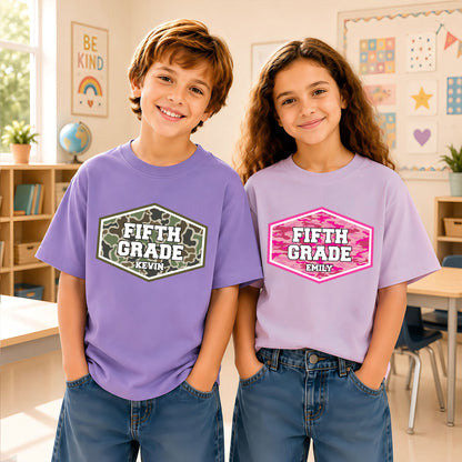 Camo School Shirt - Custom Grade & Name Kids T-Shirt - Back to School Outfit for Boys & Girls