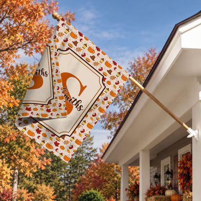 Personalized Thanksgiving Garden Flag - Custom Family Name Monogram Fall Yard Decor - Pumpkin Harvest Outdoor Flag - Autumn Home Decor