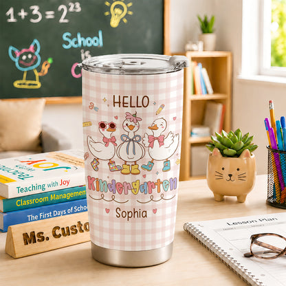 Personalized Hello Kindergarten Tumbler with Custom Grade & Name, Back to School Student Travel Cup, First Day of School Gift for Kids Students