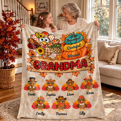 Personalized Thanksgiving Blanket - Grandma's Turkeys Blanket - Thanksgiving Gift for Grandma, Mom