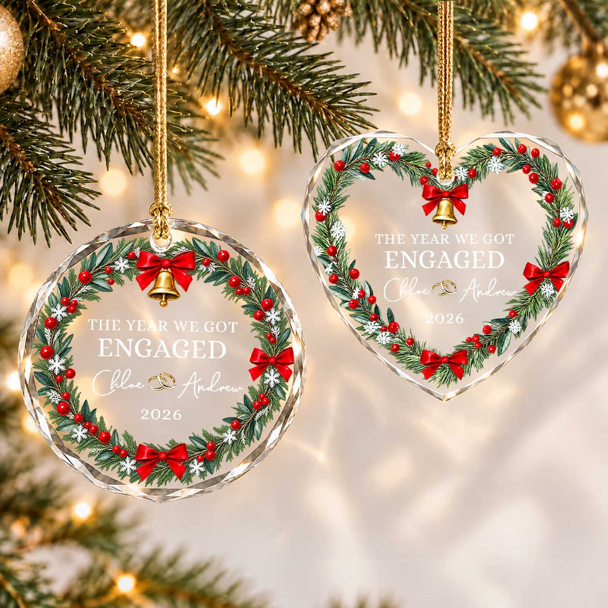 Personalized Gift Engagement Glass Ornament, Custom Couple Names Christmas, Engaged 2026 Christmas Gift For Couple