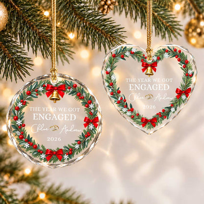 Personalized Gift Engagement Glass Ornament, Custom Couple Names Christmas, Engaged 2026 Christmas Gift For Couple