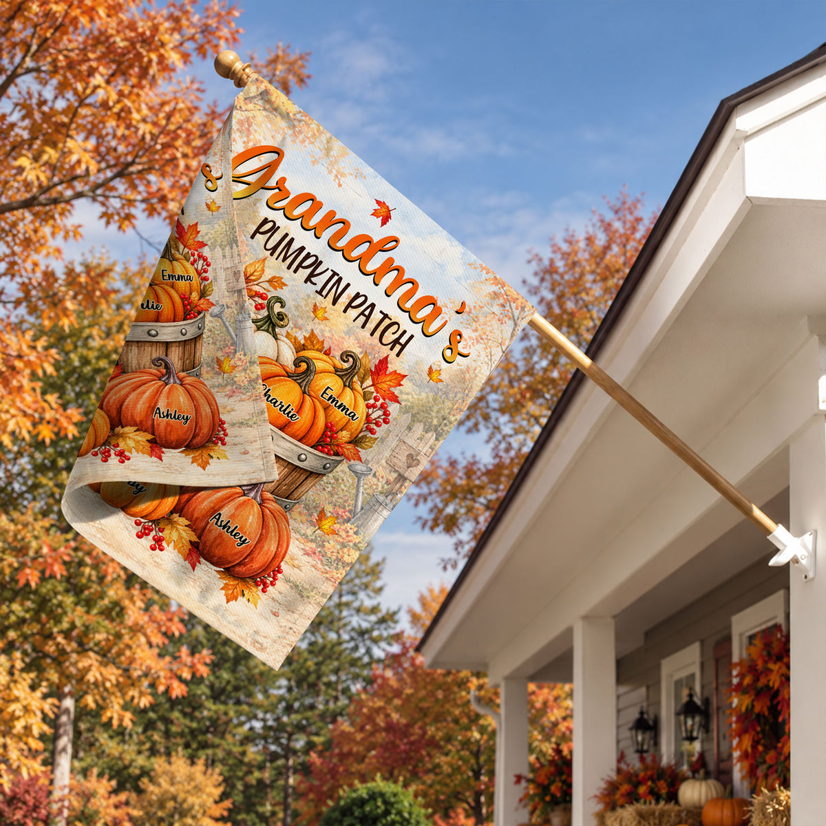 Personalized Thanksgiving Garden Flag - Grandma's Pumpkin Patch - Thanksgiving Porch Decor
