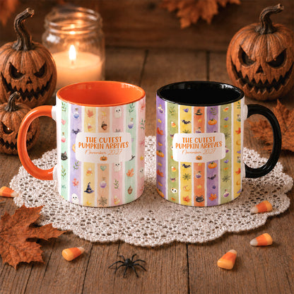 Personalized Halloween Baby Announcement Mug - Custom Pregnancy Announcement Accent Mugs - Baby Arriving Gift
