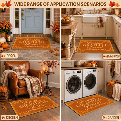 Personalized Thanksgiving Doormat - Thankful Grateful Blessed Family Mat - Thanksgiving Home Decor