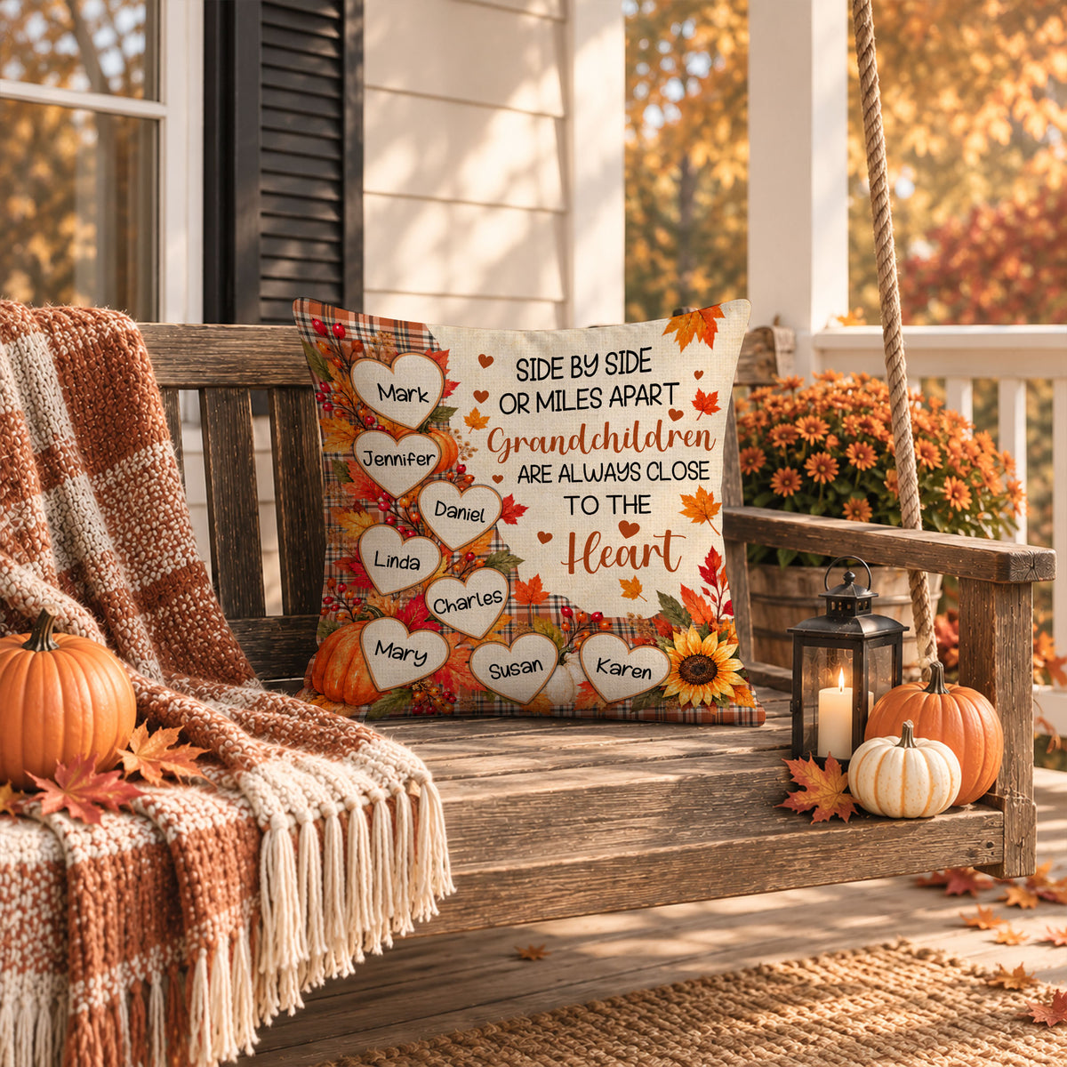 Personalized Thanksgiving Pillow – Grandchildren Are Always Close to the Heart - Thanksgiving Gift for Grandparents