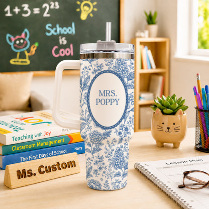 Personalized Teacher Tumbler - Never Underestimate The Difference You Make - Toile de Jouy Tumbler, Custom Teacher Appreciation Gift