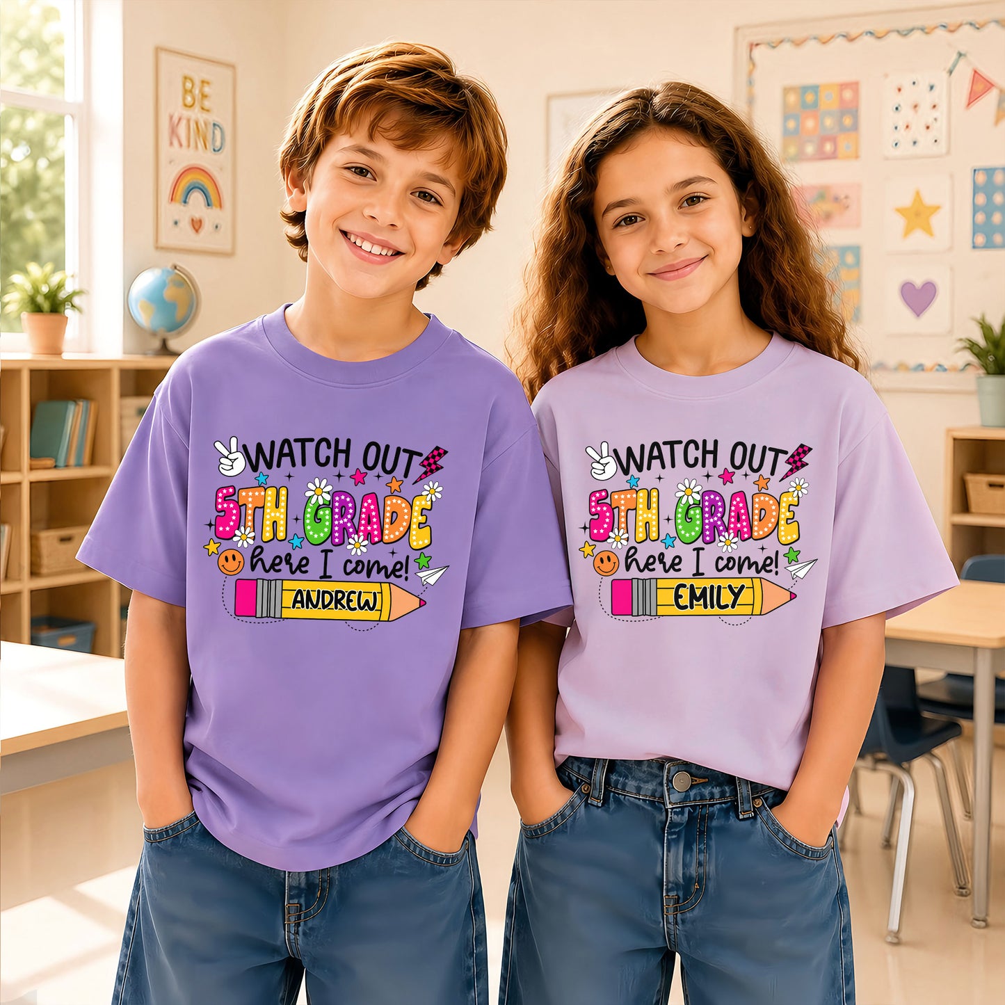 Watch Out School Here I Come Shirt - Custom Grade & Name Kids T-Shirt - First Day of School Back to School Outfit