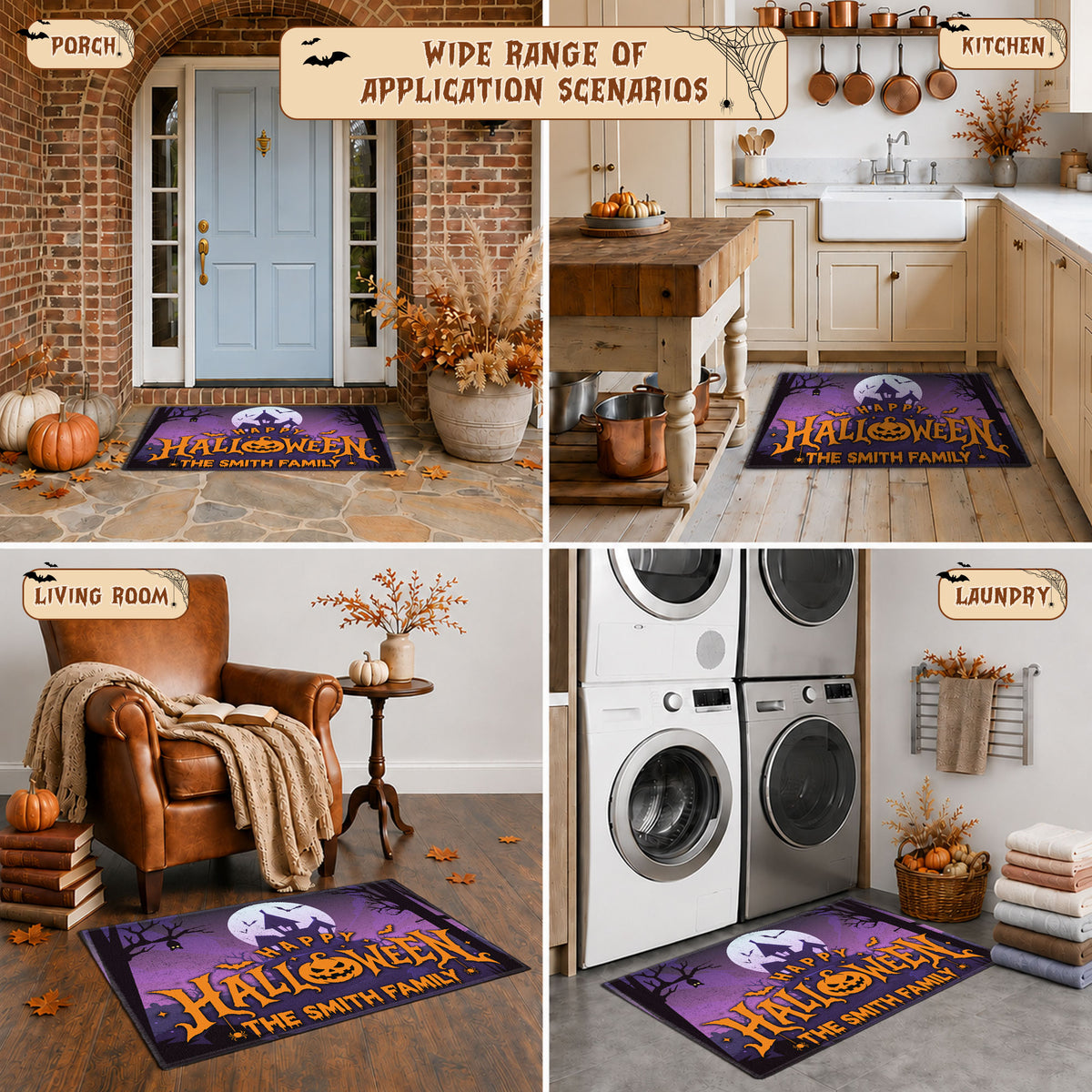 Personalized Halloween Family Name Door Mat - Spooky Porch Decor, Halloween Housewarming Gift