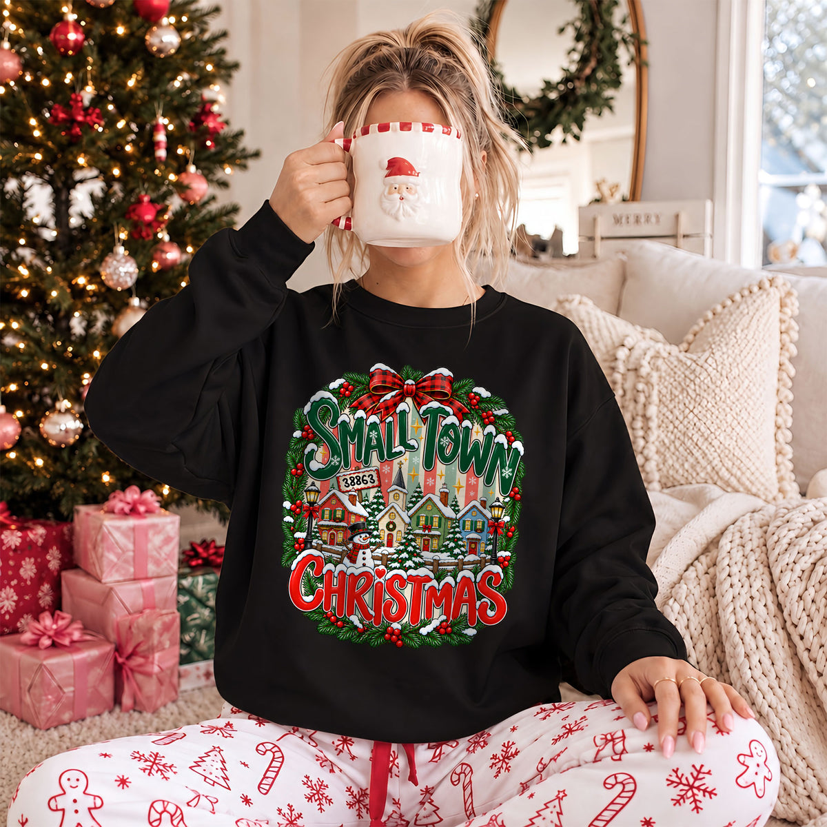 Personalized Christmas Shirt  - Small Town Christmas Tshirt Sweatshirt - Gift for Friends, Self Gift
