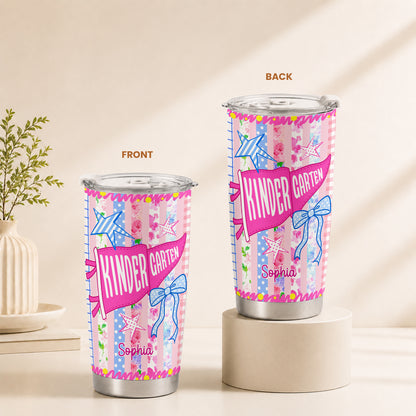 Personalized Back to School Tumbler - Custom Name & Class for Teachers and Students, Pastel Bow 20oz Travel
