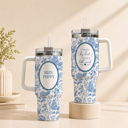 Personalized Teacher Tumbler - Never Underestimate The Difference You Make - Toile de Jouy Tumbler, Custom Teacher Appreciation Gift