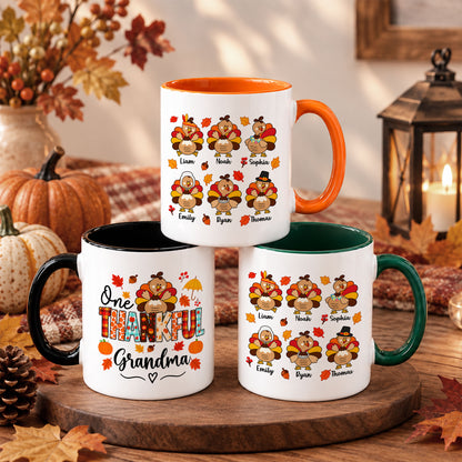 Personalized Thanksgiving Mug - One Thankful Grandma Turkey Mug - Thanksgiving Gift for Family