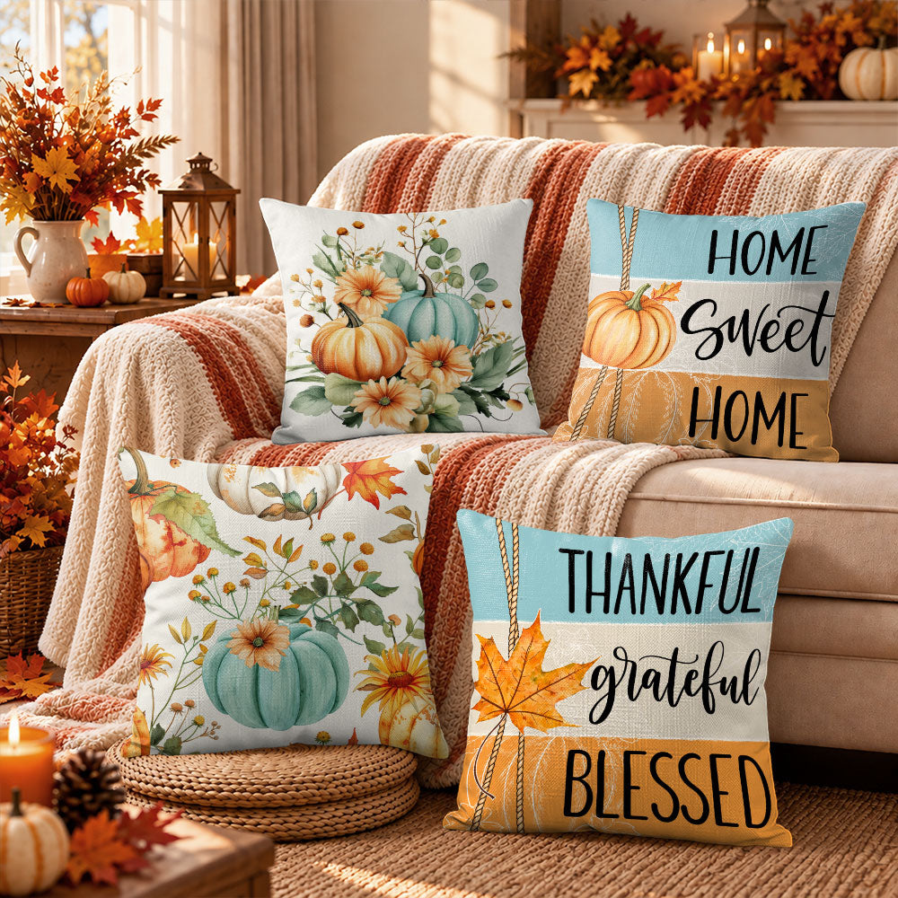 Thanksgiving Fall Decorative Pillow Set of 2 or 4, Harvest Throw Pillows for Home Decor, Gifts for Family