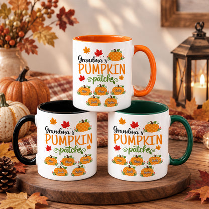 Personalized Thanksgiving Accent Mug - Grandma's Pumpkin Patch Mug - Thanksgiving Gift for Grandma, Mom