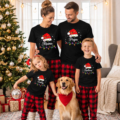 Personalized Family Christmas Shirts, Matching Santa Hat Tees, Custom Name Holiday Gift