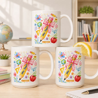 Boho Floral Teacher Mug - Custom Name Teacher Mug - Back To School Gift