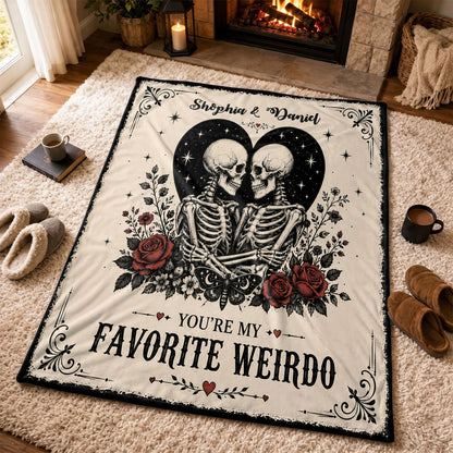 Skeleton Couple Blanket, Gothic Halloween Gift for Couples, Weird Love Design, Personalized Fleece Blanket & Sherpa Blanket