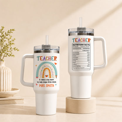 Personalized Teacher Tumbler with Handle - Custom Teacher Name Gift - Rainbow School Travel Cup with Straw - Appreciation Gift for Teachers