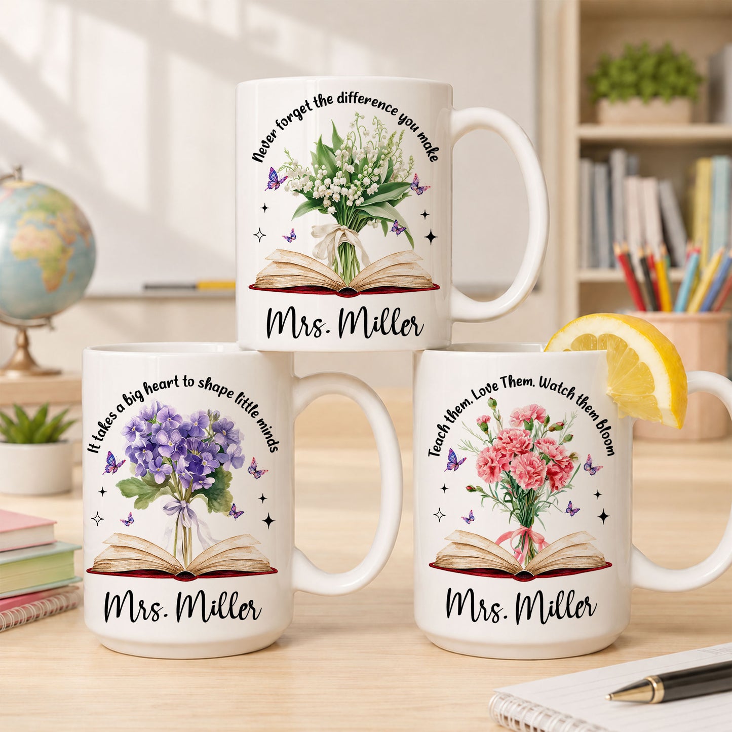 Vintage Birth Month Flower Teacher Mug - Teach Them Love Them Watch Them Bloom - Custom Teacher Name Coffee Cup - Appreciation Gift for Teacher