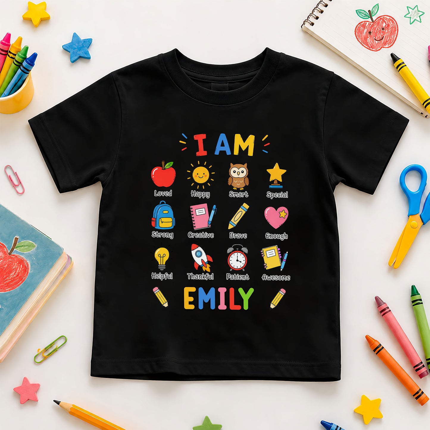 Kid Affirmations Shirt - Custom Name Kid T-shirt - Motivational Back To School Gift for Boys & Girls