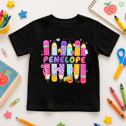 Colorful Pencil School Shirt - Custom Name Kids T-shirt - Back To School Outfit for Boys & Girls